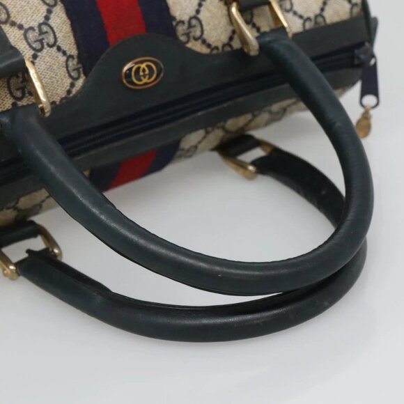 GUCCI GG Supreme Sherry Line Hand Bag PVC Navy Gold Red Auth 134690 - Picture 8 of 16